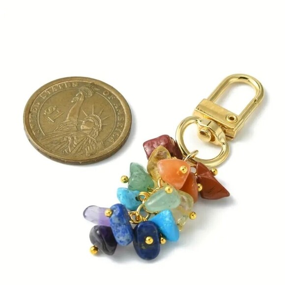 Chakra stone keychain placeholder zipper pull accessory gold crystal cluster - Picture 3 of 3